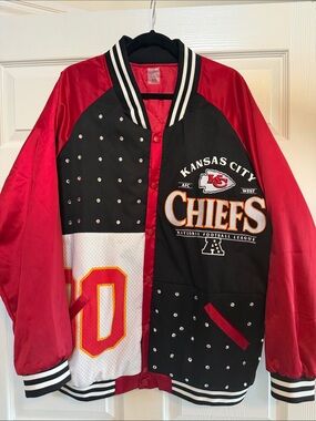 Kansas City Chiefs Gameday Couture Satin Varsity Patchwork Bling Jacket XXL